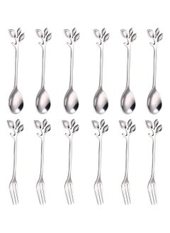 SYOSI Coffee Tea Spoon, 12 Pieces Stainless Steel Dessert Tea Sugar Spoons, Stainless Steel Tea Fork, Appetizer Dessert Forks, Including 6 Spoons and 6 Forks, for Kitchen Tea Parties Coffee Shops  - Image 1
