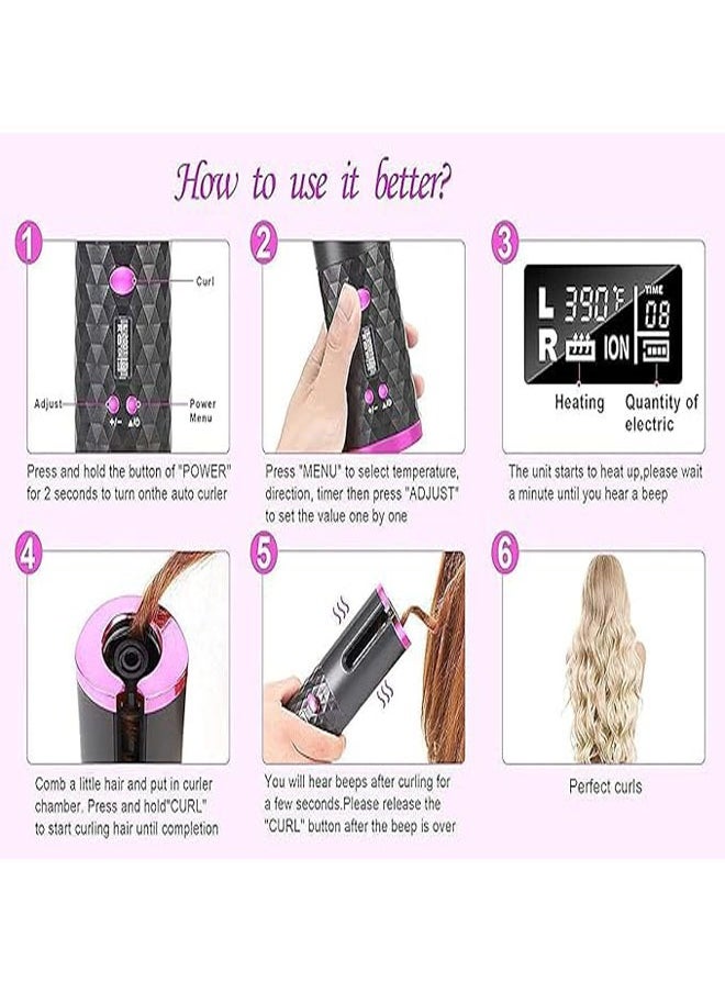 General - USB Rechargeable Automatic Curling Iron Ladies Cordless Curling Iron Silky Curling Hair Quick Heating Cordless Automatic Curling Iron with Timer Setting and 6 Adjustable Temperatures - Image 1