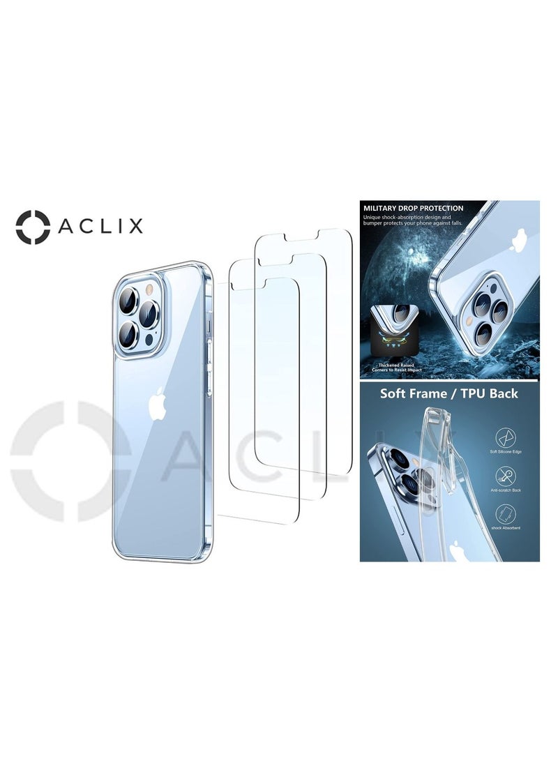 ACLIX 4 in 1 IPhone 14 Pro with A Glass Screen Protector 6.7 inch Shockproof Protective Case,  Slim Transparent Thin Case Soft Scratch-Resistant Protection Case, for IPhone 14 Pro