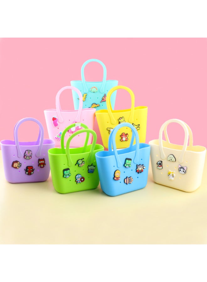 Children's DIY Silicone Bag Cartoon Coin Purse Beach Bag Hole Bag Large Travel Storage Handbag Vegetable Basket-Color:Cartoon 22 - Image 3