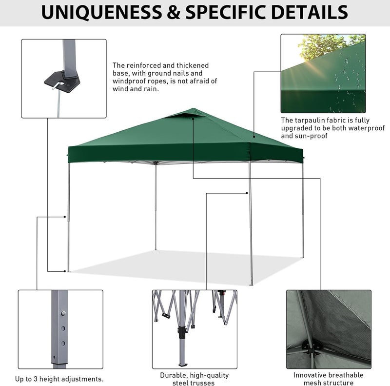 Altis Green Gazebo Tent – Adjustable Height Outdoor Canopy Shelter, Heavy Duty Multi-Use Pop Up Gazebo for Garden, Camping, Events, Beach & Backyard (3 * 3 Meter) - Image 3