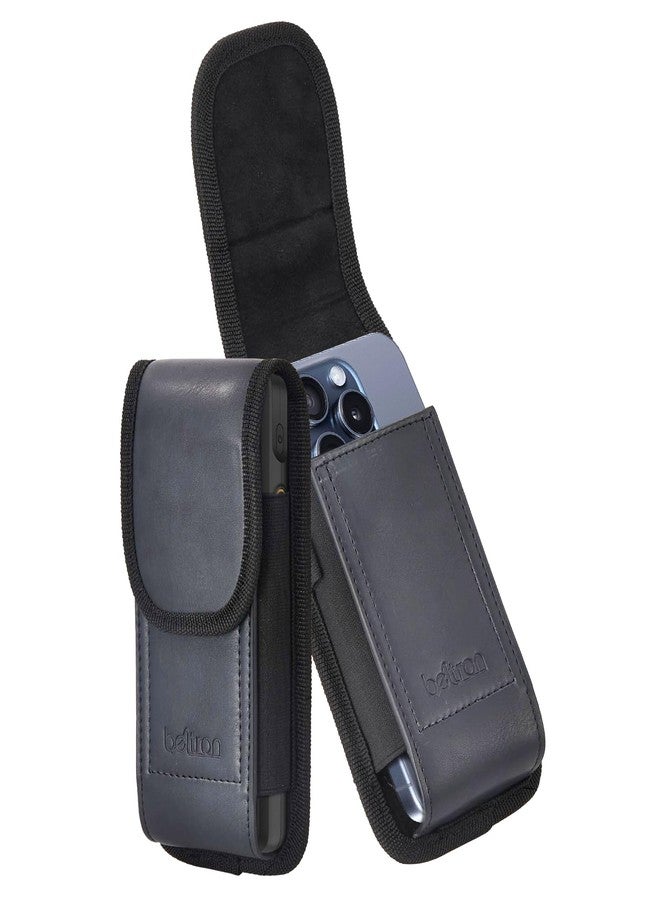 BELTRON Genuine Leather Phone Holster with Belt Clip, Universal Pouch for iPhone 16/17 Pro Max, iPhone 17 Plus, Galaxy S24 S25 Ultra, ZFold, Pixel Fold & Most Smartphones with Case - Image 1