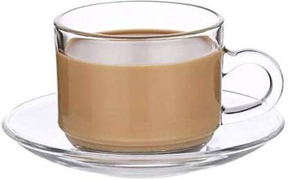 RISELLO Roma Glass Tea Cup Saucer Set Clear Cups 180 ml Capacity Set of 2 Cup 2 Saucer - Image 4