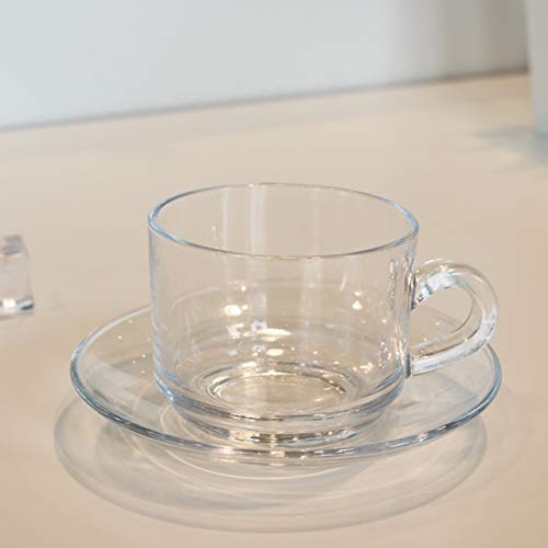 RISELLO Roma Glass Tea Cup Saucer Set Clear Cups 180 ml Capacity Set of 2 Cup 2 Saucer - Image 5