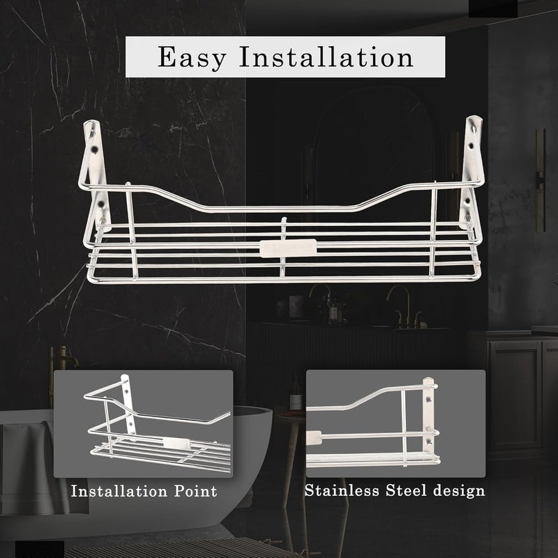Kuber Industries Kuber Industries Pack of 2 Stainless Steel Bathroom Shelf for Wall Washroom Organizer Shampoo Holder Stand 12 Inch Kitchen Storage Rack Silver  - Image 5
