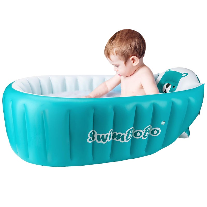 سويمبوبو Swimbobo Inflatable Baby Bath Tub Portable Foldable Travel Mini Swimming Pool Helps Infants to Toddler Tub (Blue) - Image 1