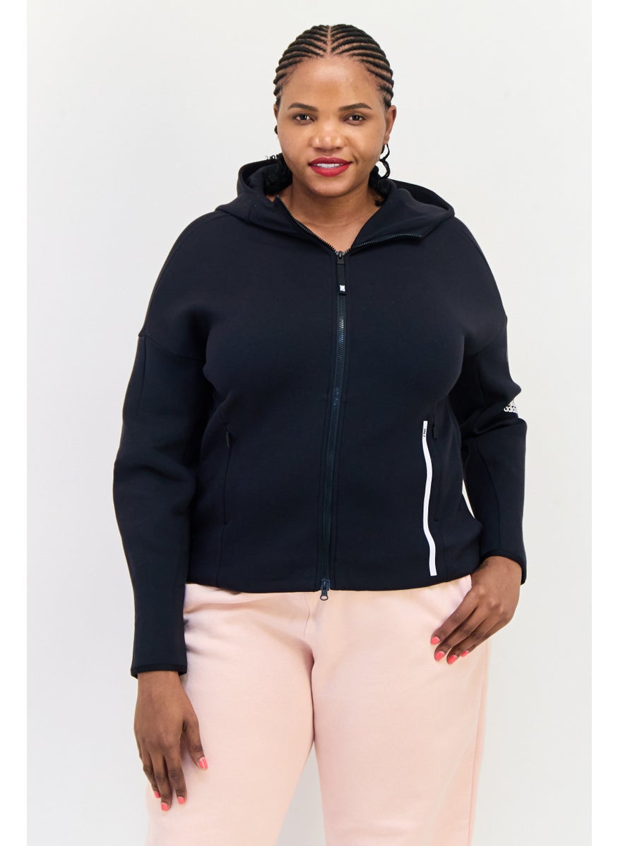 Adidas Women Plus Size Long Sleeve Outdoor Hoodie, Black  - Image 1