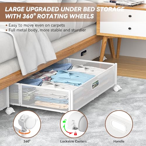 PHINOX Under Bed Storage Containers with Wheels - Shoe Storage Organizer Drawer, Tool-free Assembly Metal Underbed Storage Containers for Bedroom Clothes, Shoes, Blankets - 2Pack - Image 3