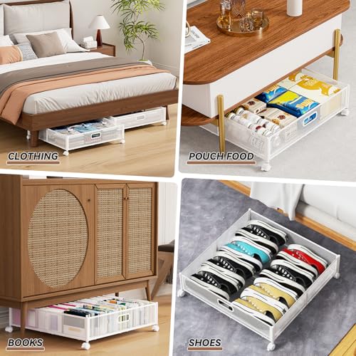 PHINOX Under Bed Storage Containers with Wheels - Shoe Storage Organizer Drawer, Tool-free Assembly Metal Underbed Storage Containers for Bedroom Clothes, Shoes, Blankets - 2Pack - Image 5