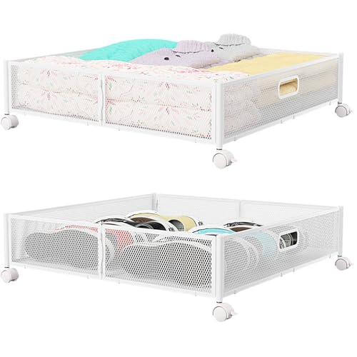 PHINOX Under Bed Storage Containers with Wheels - Shoe Storage Organizer Drawer, Tool-free Assembly Metal Underbed Storage Containers for Bedroom Clothes, Shoes, Blankets - 2Pack - Image 1