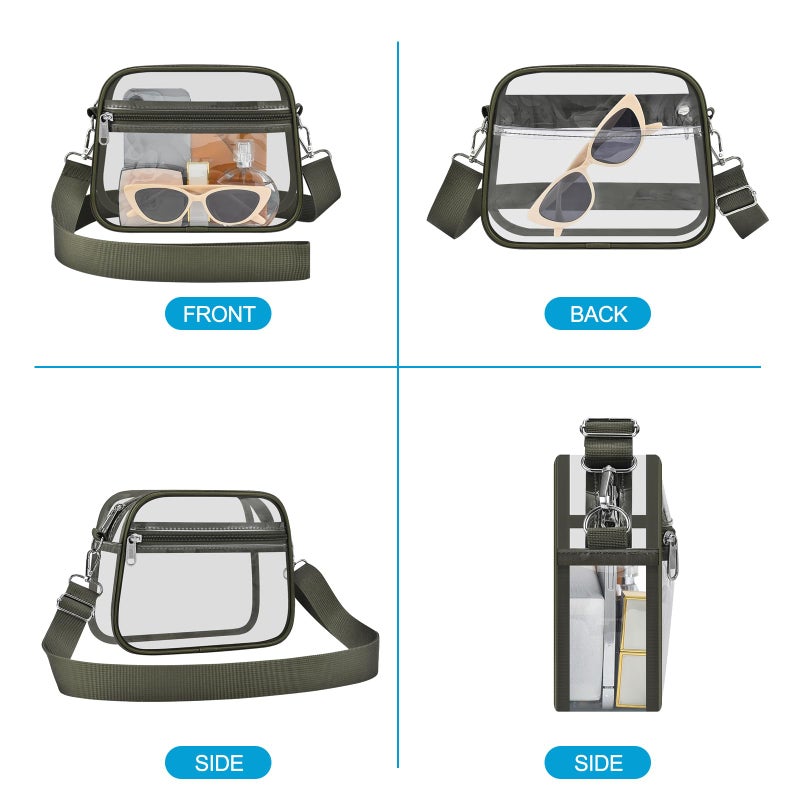 Busiuw Clear Bag for Stadium Events Mini Small Sports Fan Messenger Bag Clear Purse for Sport Events Concert Festivel (Army Green, Large) - Image 4