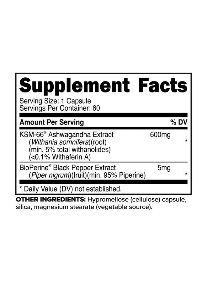 Primaforce مستخلص جذر أشواغاندا KSM-66 من برايمفورس (600 ملغ) 60 كبسولة نباتية - 5% ويثانوليدات مع بايوبيرين - Image 2