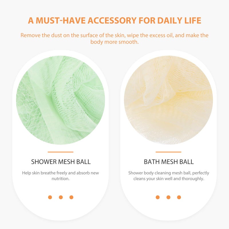 FAVOMOTO 6 Pieces Large 40g Bath Mesh Poufs Shower Scrubber Sponge Set With Skin Exfoliating Back Scrubber For Women In Purple Green And Ivory - Image 4