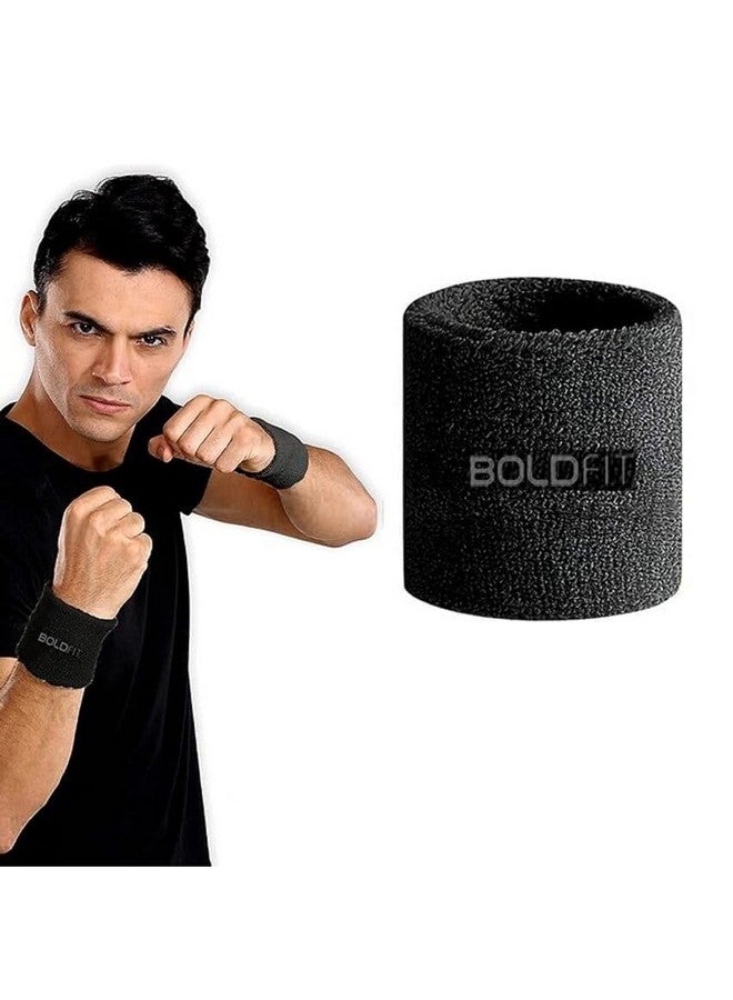 BOLDFIT حزام معصم قطن Boldfit للرجال والنساء 3 إنش - حزام عرق للمعصم لكرة الريشة وكرة القدم وكرة السلة والجري والرياضات الرياضية، أحزمة معصم ماصة للعرق - أسود - Image 1