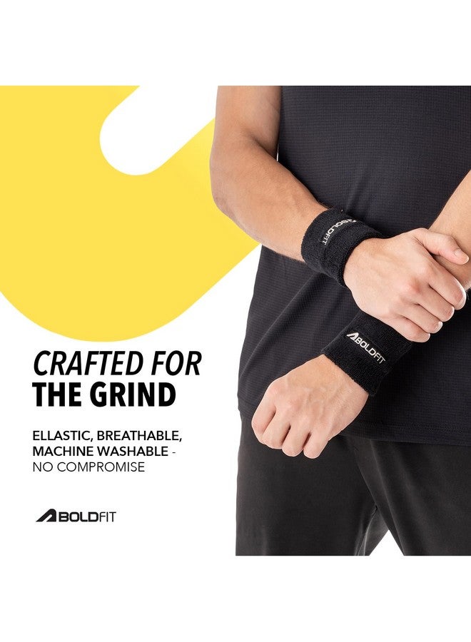 BOLDFIT حزام معصم قطن Boldfit للرجال والنساء 3 إنش - حزام عرق للمعصم لكرة الريشة وكرة القدم وكرة السلة والجري والرياضات الرياضية، أحزمة معصم ماصة للعرق - أسود - Image 5