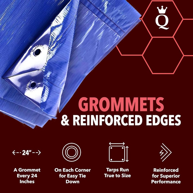 Queen of Tarps غطاء خفيف الوزن 8x10 مقاوم للماء، 70 GSM بسماكة 7 MIL، مقاوم للأشعة فوق البنفسجية/التمزق، للتخييم، الأثاث الخارجي، السيارة، الخيام، الطلاء، حماية الحطب - Image 3