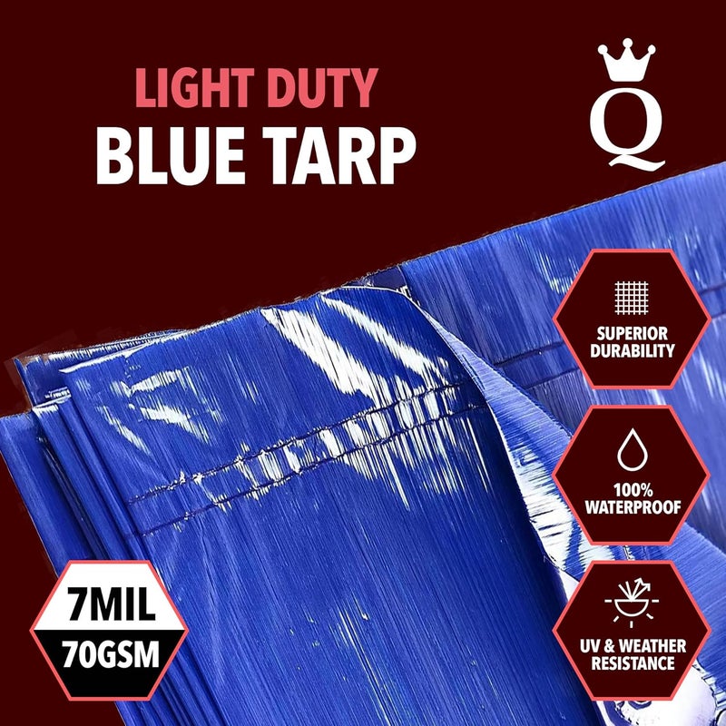 Queen of Tarps غطاء خفيف الوزن 8x10 مقاوم للماء، 70 GSM بسماكة 7 MIL، مقاوم للأشعة فوق البنفسجية/التمزق، للتخييم، الأثاث الخارجي، السيارة، الخيام، الطلاء، حماية الحطب - Image 2