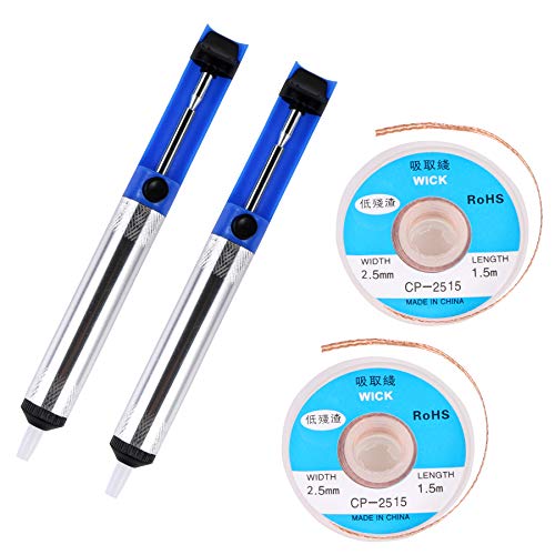 EVERMARKET(TM) Desoldering Wick, solder braid with 2.5mm Width, 1.5m Length and Solder Sucker Desoldering Vacuum Pump Solder Removal Tool,Blue - 2 Packs - Image 1