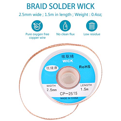 EVERMARKET(TM) Desoldering Wick, solder braid with 2.5mm Width, 1.5m Length and Solder Sucker Desoldering Vacuum Pump Solder Removal Tool,Blue - 2 Packs - Image 2