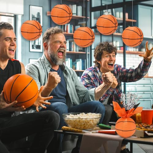 PLUVAVA 36 Pieces Basketball Paper Lanterns Centerpieces Decorations Basketball Lanterns Table Centerpieces with Metallic Foil Centerpiece Wrapping Paper and Ribbons for Birthday Party (36 PCS，Basketball) - Image 5