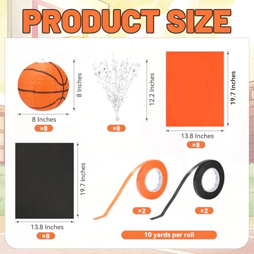 PLUVAVA 36 Pieces Basketball Paper Lanterns Centerpieces Decorations Basketball Lanterns Table Centerpieces with Metallic Foil Centerpiece Wrapping Paper and Ribbons for Birthday Party (36 PCS，Basketball) - Image 2