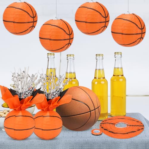 PLUVAVA 36 Pieces Basketball Paper Lanterns Centerpieces Decorations Basketball Lanterns Table Centerpieces with Metallic Foil Centerpiece Wrapping Paper and Ribbons for Birthday Party (36 PCS，Basketball) - Image 4