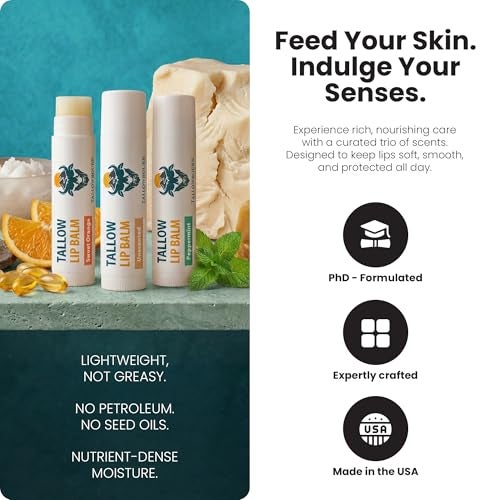 Tallowbourn Moisturizing Tallow Lip Balm – Grass-Fed Beef Tallow with Organic Coconut Oil, Beeswax, and Vitamin E – Lip Balm Set – Variety Pack – Travel Essential – 3-Pack - Image 2