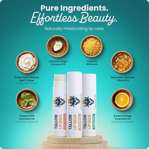 Tallowbourn Moisturizing Tallow Lip Balm – Grass-Fed Beef Tallow with Organic Coconut Oil, Beeswax, and Vitamin E – Lip Balm Set – Variety Pack – Travel Essential – 3-Pack - Image 4