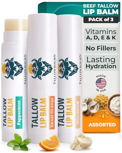 Tallowbourn Moisturizing Tallow Lip Balm – Grass-Fed Beef Tallow with Organic Coconut Oil, Beeswax, and Vitamin E – Lip Balm Set – Variety Pack – Travel Essential – 3-Pack - Image 1