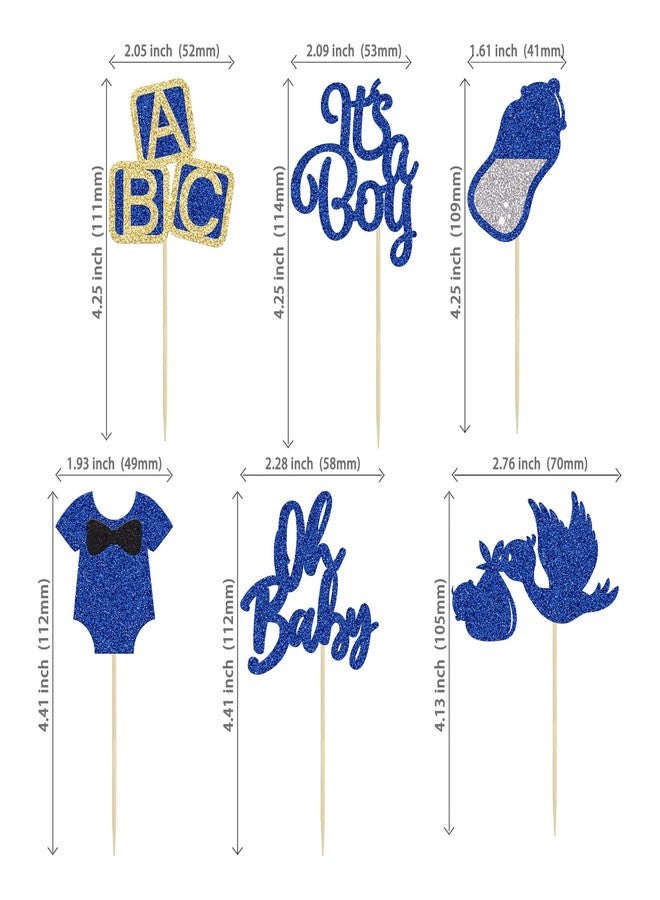 Ephlyn 24Pcs Baby Shower Oh Baby Cupcake Toppers with Bow Onesie Bottle Boy Deep Blue Glitter Cake Picks Decorations for Baby Shower Gender Reveal It's a Boy Birthday Party Supplies - Image 2