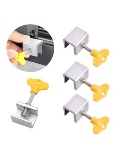 4 Sets Sliding Window Locks, ikeoat Security Window Lock Aluminum with Key, Window Stoppers for Vertical & Horizontal Slide Door, Adjustable Security Locks for Child Home Bedroom and Office