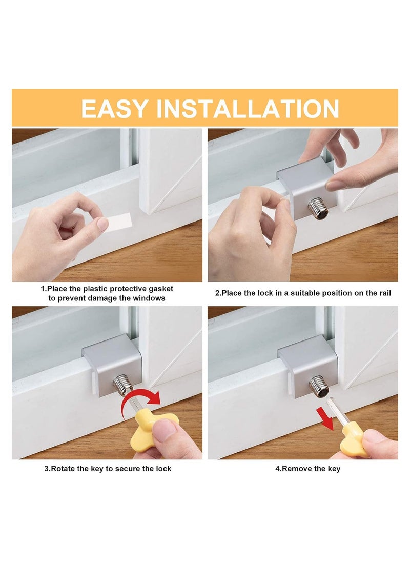 ORiTi - 4 Sets Sliding Window Locks, ikeoat Security Window Lock Aluminum with Key, Window Stoppers for Vertical & Horizontal Slide Door, Adjustable Security Locks for Child Home Bedroom and Office - Image 1