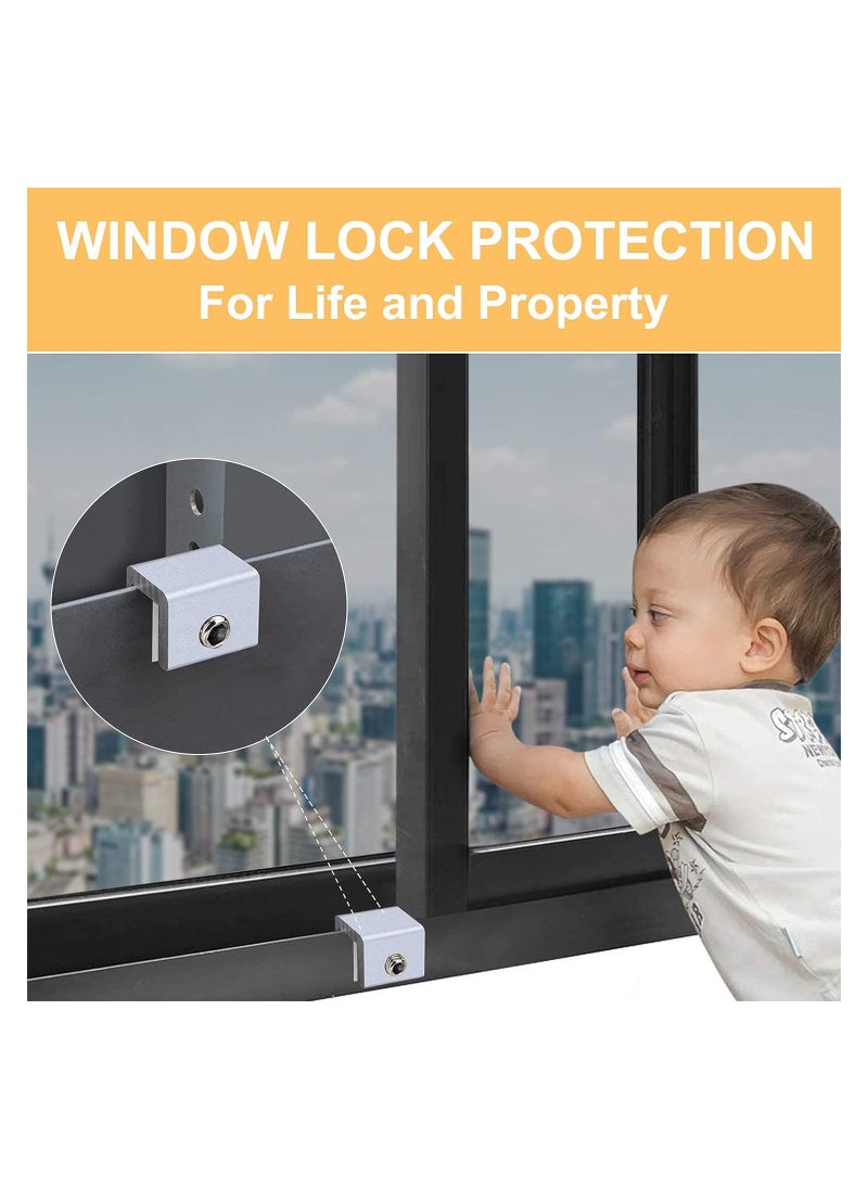 ORiTi - 4 Sets Sliding Window Locks, ikeoat Security Window Lock Aluminum with Key, Window Stoppers for Vertical & Horizontal Slide Door, Adjustable Security Locks for Child Home Bedroom and Office - Image 1