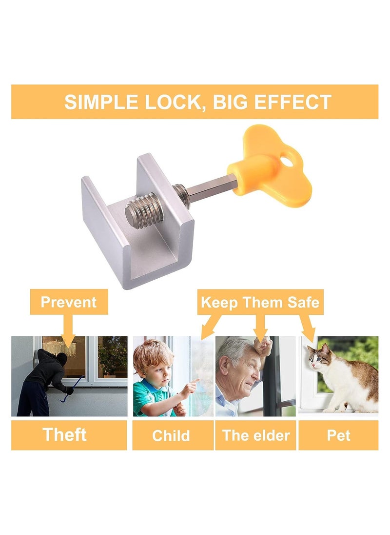 ORiTi - 4 Sets Sliding Window Locks, ikeoat Security Window Lock Aluminum with Key, Window Stoppers for Vertical & Horizontal Slide Door, Adjustable Security Locks for Child Home Bedroom and Office - Image 1