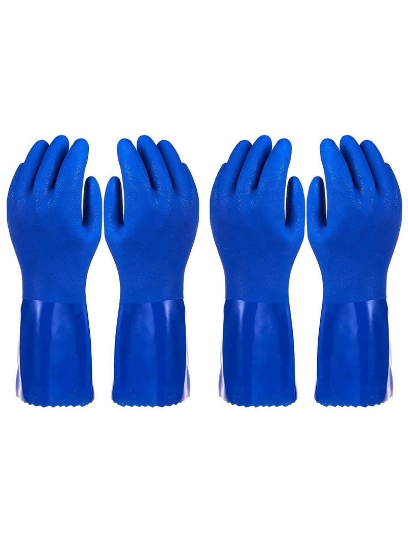 Excefore 2 Pairs Rubber Household Cleaning Gloves for Kitchen Dishwashing, Cotton Lined, Blue  - Image 1
