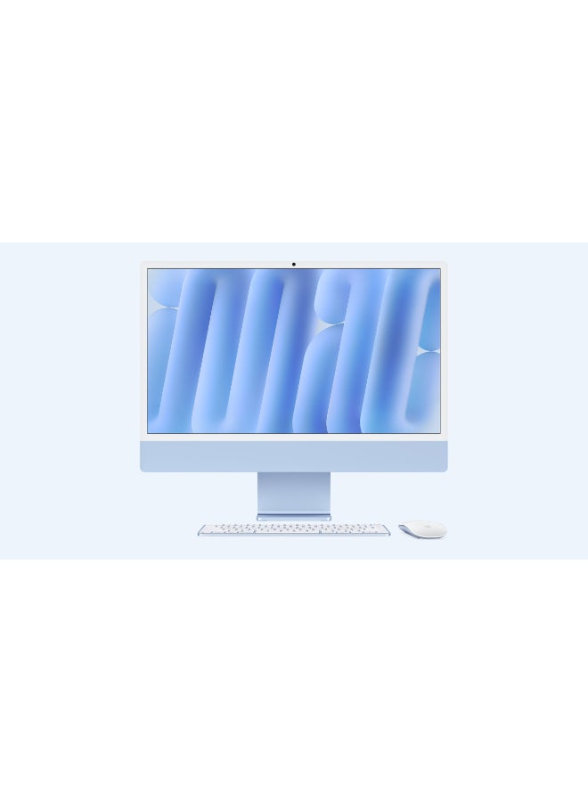 ابل  جهاز iMac مقاس 24 بوصة بشاشة Retina 4.5K، معالج M4 ثماني النواة، معالج رسومات ثماني النواة، ذاكرة وصول عشوائي 16 جيجابايت، قرص صلب SSD بسعة 256 جيجابايت، نظام macOS باللغتين الإنجليزية والعربية، لون أزرق الإنجليزية/العربية - Image 1