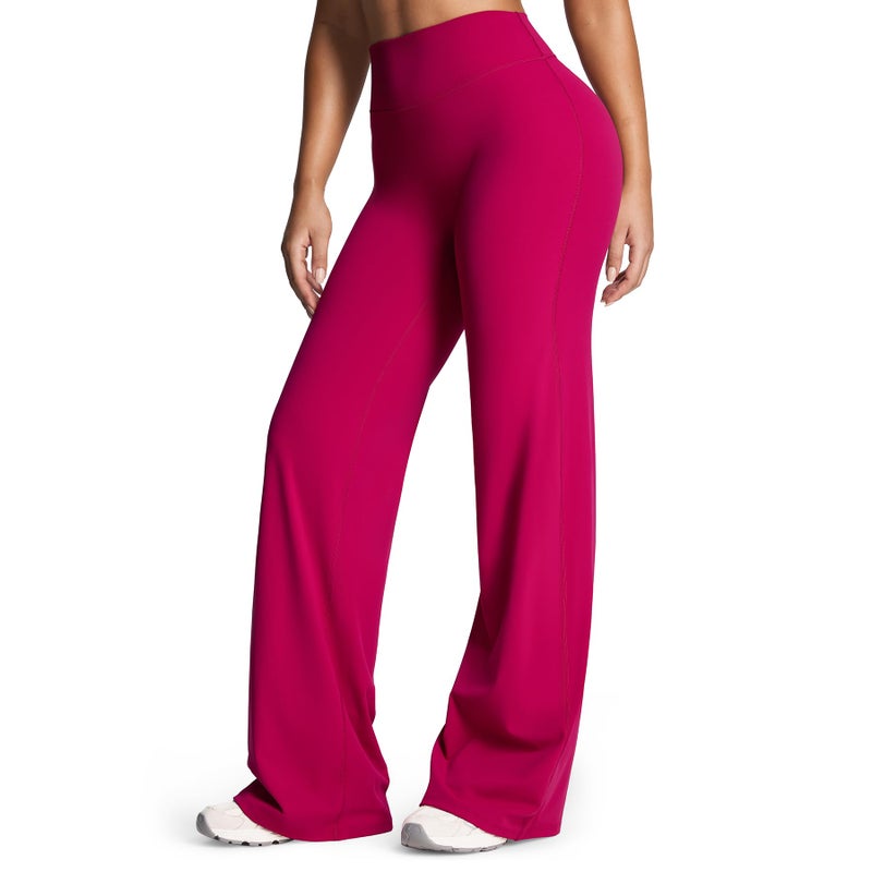 Aoxjox Women's Workout Athlenza Straight Leg Bottoms High Waist Lumastretchâ„¢ Gym Yoga Pants 35" (Fuchsia, Small) - Image 1