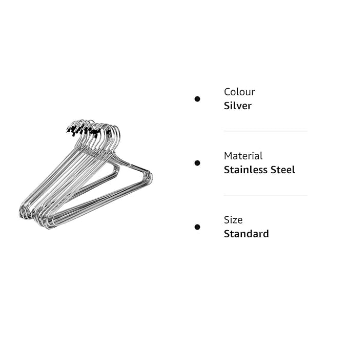 AMENSHREE Creta Strong and Comfortable Steelwith Plastic Coating Hanger for Hanging Saree Kurta Pant Steel Pack of 12 - Image 2