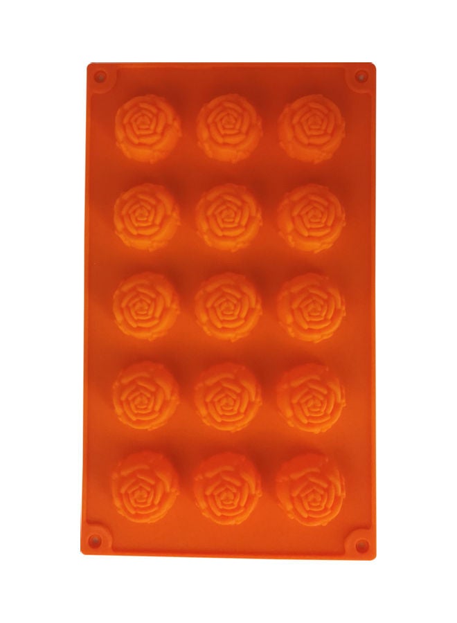 NIBEMINENT 15-Cavity Silicone Flower Rose Mould Orange 31 x 17cm - Image 1