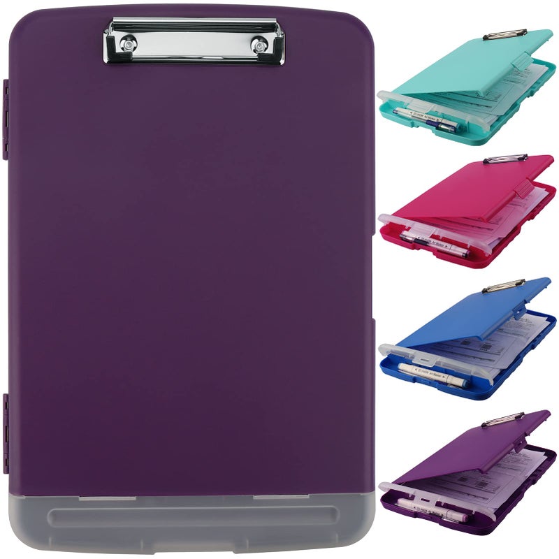 A4 clipboard, A4 file cabinet, storage and care, plastic clipboard, side opening box, waterproof, PVC， Flip material, drawing board, file manager, notes, office, meeting (purple) - Image 1