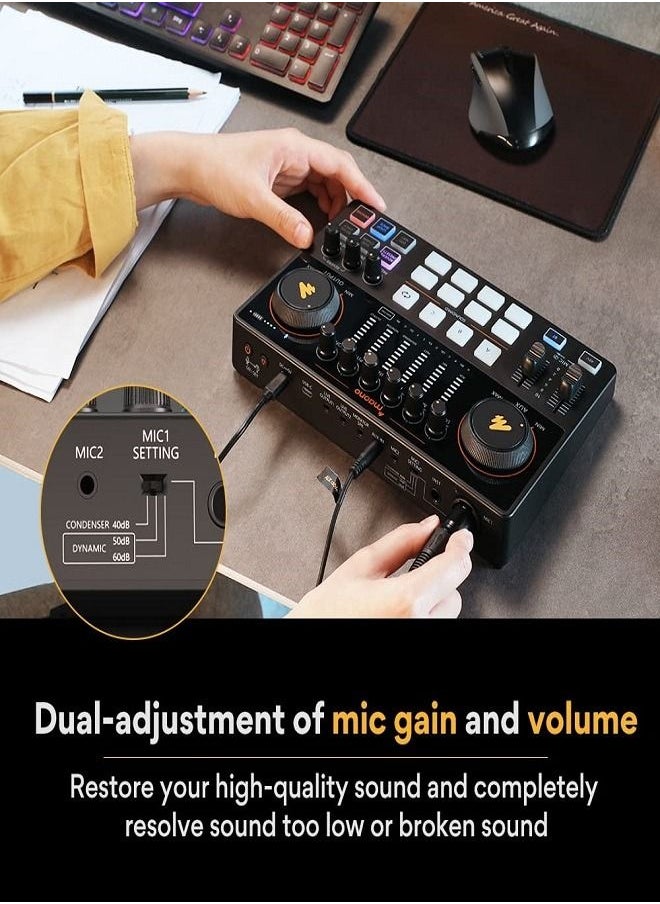 ماونو - واجهة صوتية ، جهاز مزج بودكاست 10 قنوات من MaonoCaster مع Pro-preamp ، طاقة فانتوم 48 فولت ، بلوتوث ، 11 وسادة صوتية مخصصة لتسجيل البث ، البث ، يوتيوب ، تيك توك ، الكمبيوتر الشخصي ، الجيتار - Image 1