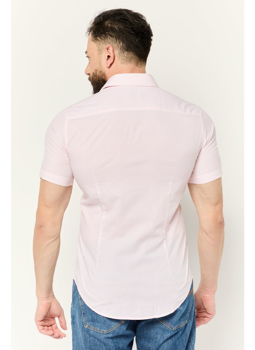 ESPRIT Men Slim Fit Allover Print Short Sleeves Casual Shirt, Pink  - Image 2
