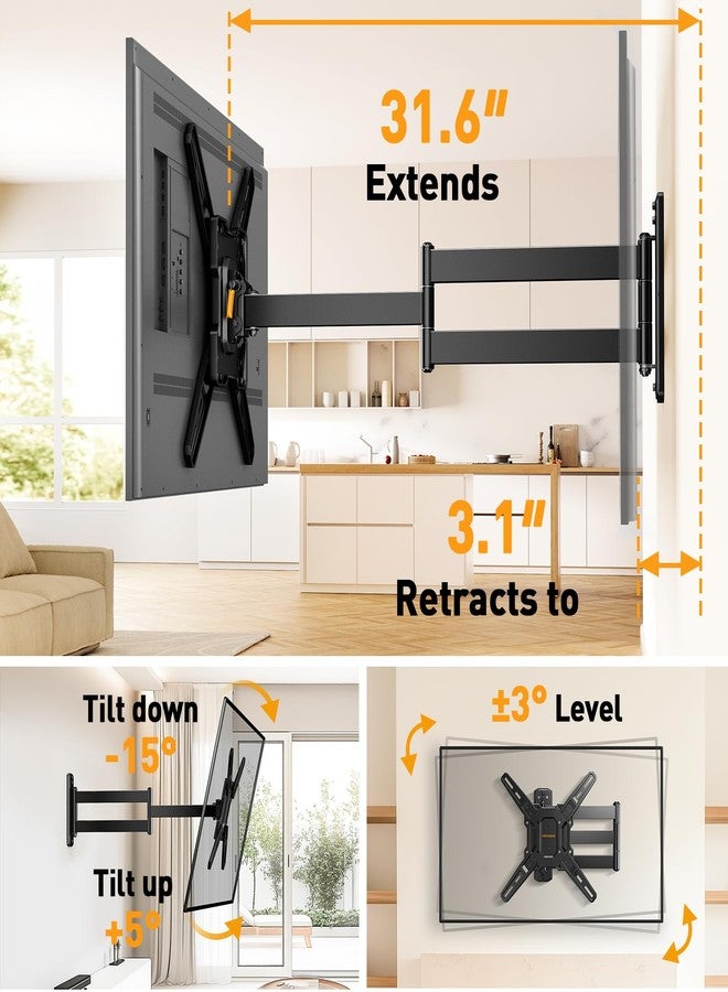 Perlegear Long Arm TV Wall Mount for 26-65 inch TVs up to 100 lbs, Corner TV Mount Bracket with 31.65” Extension, Swivel, Tilt Articulating Arms, Full Motion TV Wall Mount, Max VESA 400x400mm PGMF25B - Image 5