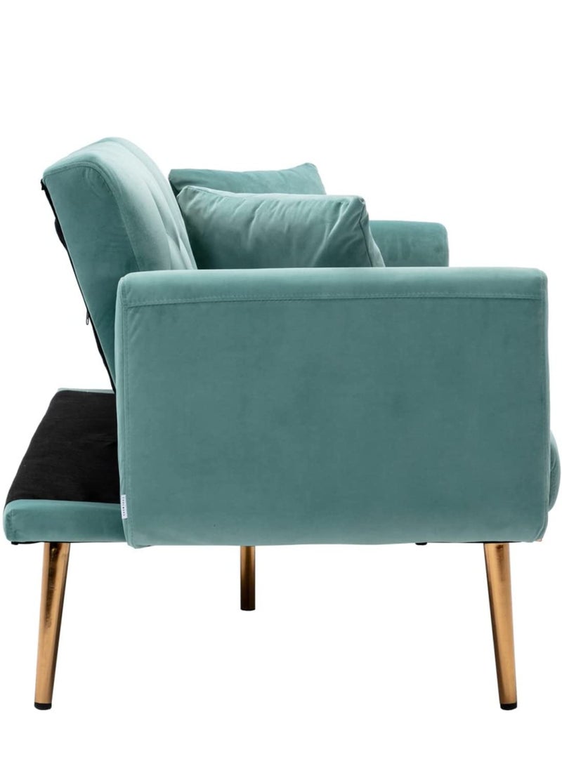 Ripple FURNITURE Light Luxury Velvet Convertible Modern Sofa Bed  2 Seater Turquoise 160X80X40  - Image 4
