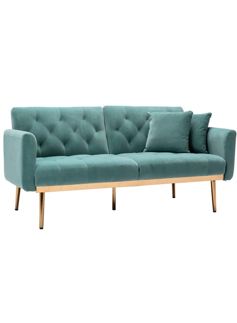 Ripple FURNITURE Light Luxury Velvet Convertible Modern Sofa Bed  2 Seater Turquoise 160X80X40  - Image 3