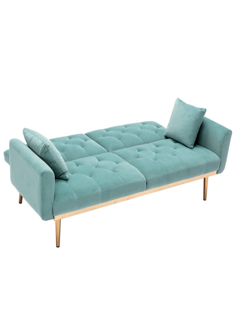 Ripple FURNITURE Light Luxury Velvet Convertible Modern Sofa Bed  2 Seater Turquoise 160X80X40  - Image 2