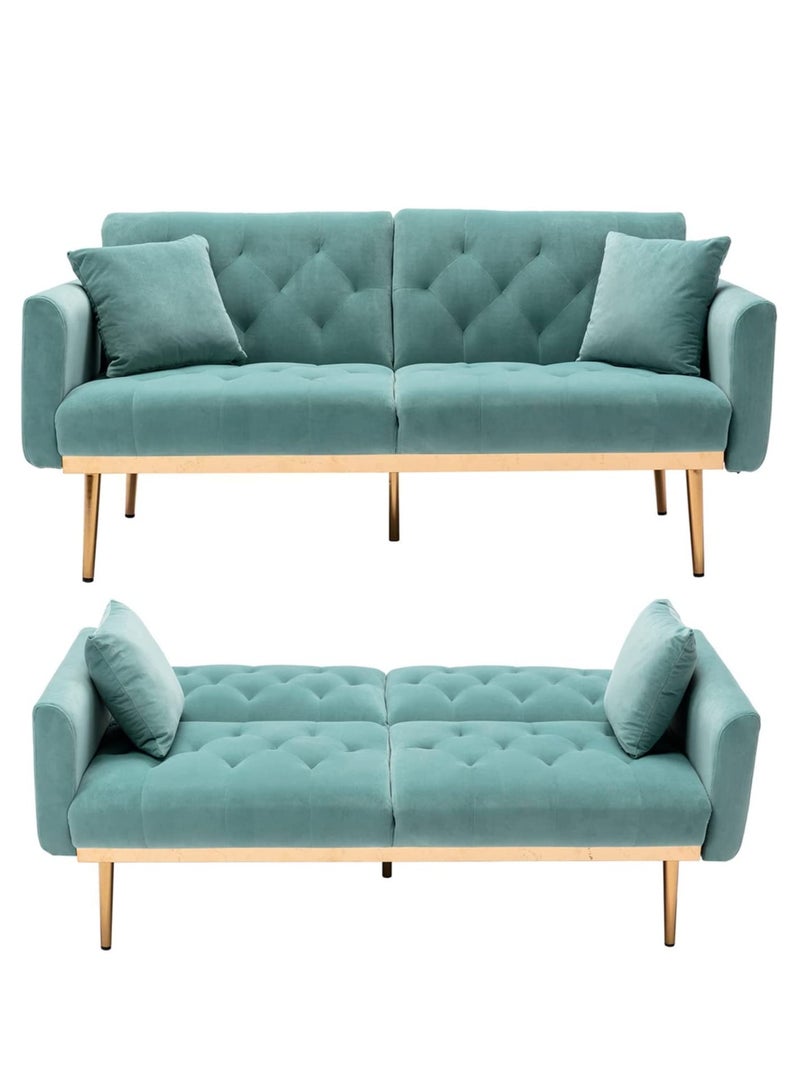 Ripple FURNITURE Light Luxury Velvet Convertible Modern Sofa Bed  2 Seater Turquoise 160X80X40  - Image 1