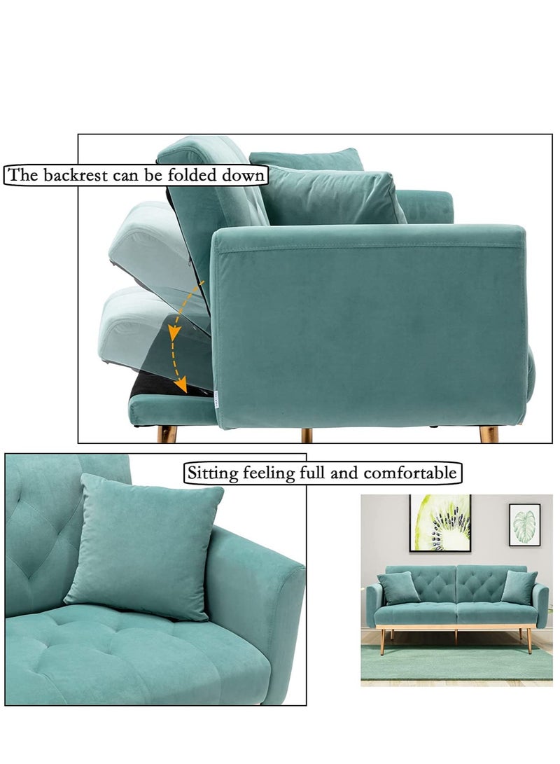 Ripple FURNITURE Light Luxury Velvet Convertible Modern Sofa Bed  2 Seater Turquoise 160X80X40  - Image 5