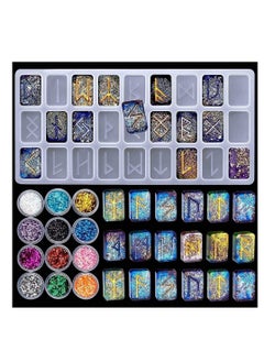 Y&D Rune Resin Mold,Symbol Letter Silicone Mold, DIY Symbol Word Molds, Crystal Epoxy Charm Mold with Sequins 12 Colors for Personalized Pendant Crafts Making Supplies  - Image 1