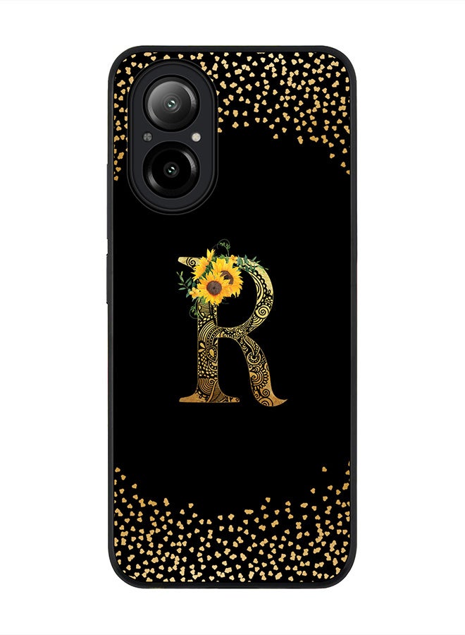 Stylizedd Rugged Black Edge Case for Realme C67 4G, Slim fit Case Cover - Custom Monogram Initial Letter Mandala Floral Pattern Alphabet - R ( Black ) - Image 1